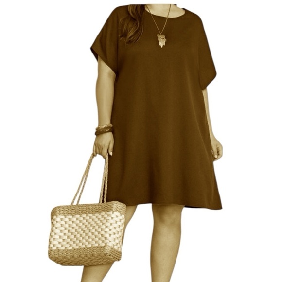 Casual Cotton Flax Loose Fit Dress, Swim Coverup, with Pockets Brown Size Medium - Picture 1 of 11